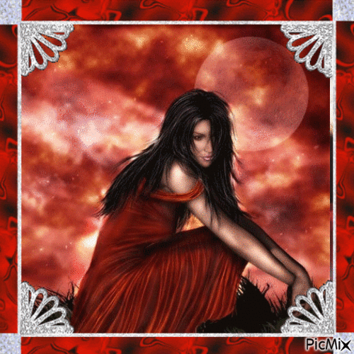 Femme pensive - Tons rouges. - Безплатен анимиран GIF