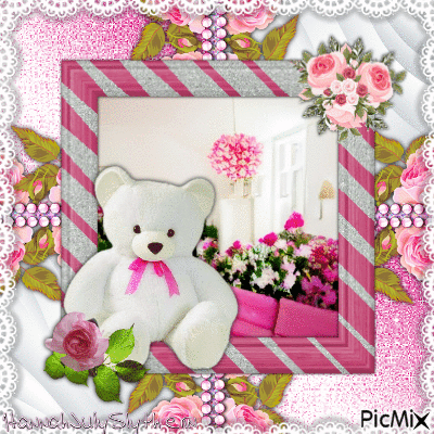 {{♦White Bear with Flowers♦}} - Gratis geanimeerde GIF