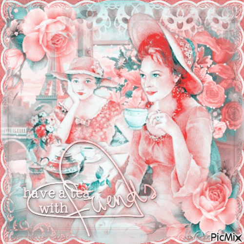 Vintage friends woman tea time - Free animated GIF