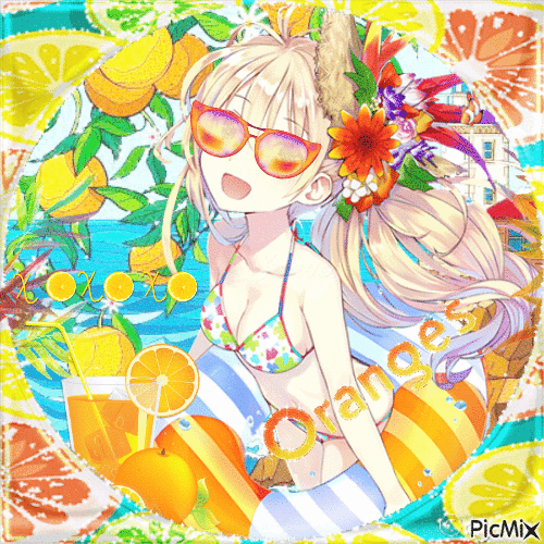 Summer anime fruit girl - Animovaný GIF zadarmo