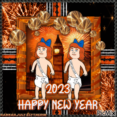 {{New Year Babies in Black and Orange Tones}} - Animovaný GIF zadarmo