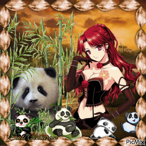 Anime & panda kawaii - Gratis animerad GIF