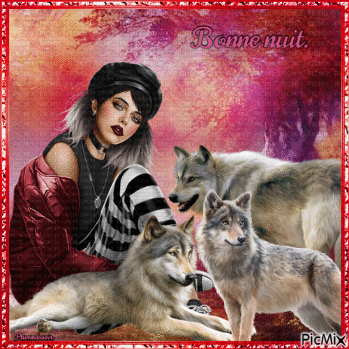 Femme avec des loups. - GIF animado gratis