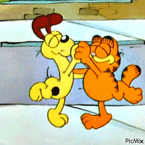 Bébé de dessin animé et Garfield - GIF animé gratuit