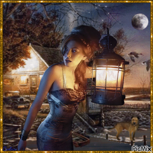 Woman with lantern - Δωρεάν κινούμενο GIF