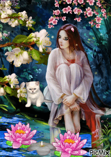 Chica con lotos - Ilmainen animoitu GIF