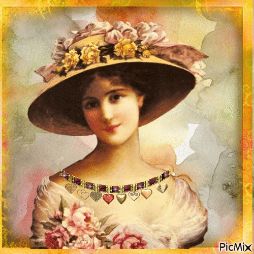 Viktorianische Dame mit Blumenhut - Бесплатный анимированный гифка