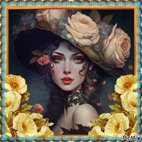 WOMAN WITH FLOWER HAT - GIF animate gratis