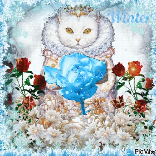Cats Snow Queen blue - GIF animé gratuit