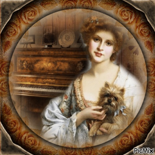 Vintage Woman with Dog - png ฟรี