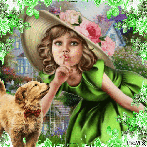 Retrato de una niña de ojos verdes - Бесплатный анимированный гифка
