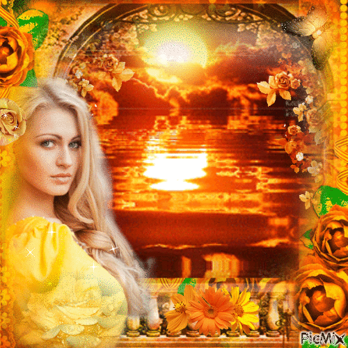 Portrait of a girl in yellow and orange colors - Ingyenes animált GIF