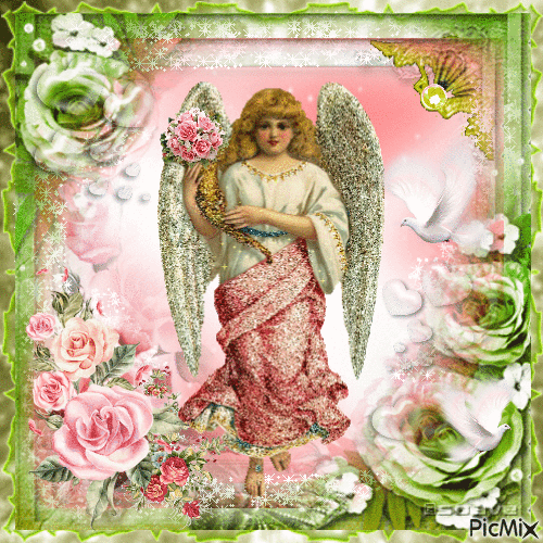 My Angel vintage vert et rose - GIF animasi gratis