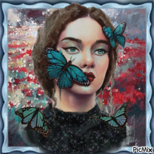 Kelebek ve kadın - 無料のアニメーション GIF