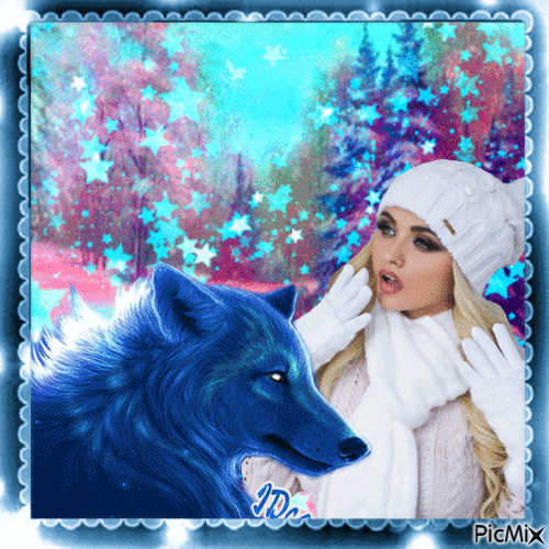 Loup bleu en hiver - Zdarma animovaný GIF