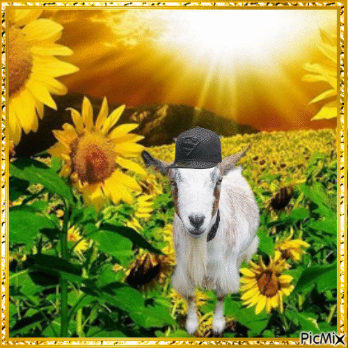 Chèvre sous le soleil, le chapeau est de mise - Free animated GIF