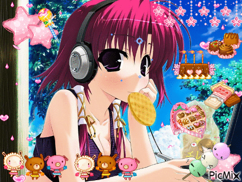 Anime girl eating - GIF animé gratuit