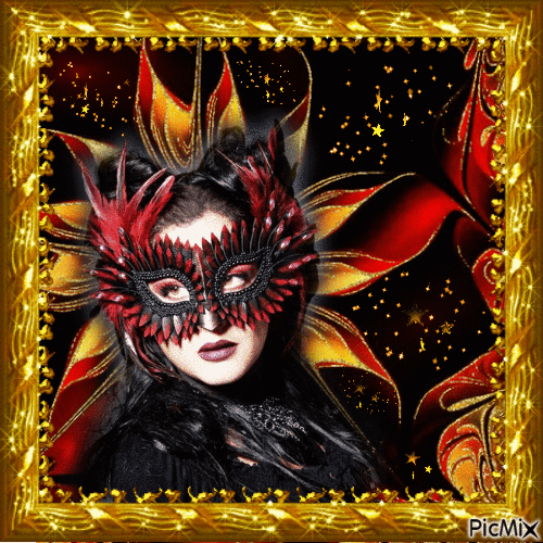 Fantasy Karneval in Schwarz rot und Gold - Gratis geanimeerde GIF