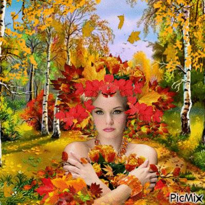 Осенняя женщина - GIF animé gratuit
