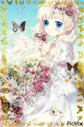pretty girl flowers, sparkles, butterflies, franed in butterflies. - Free animated GIF