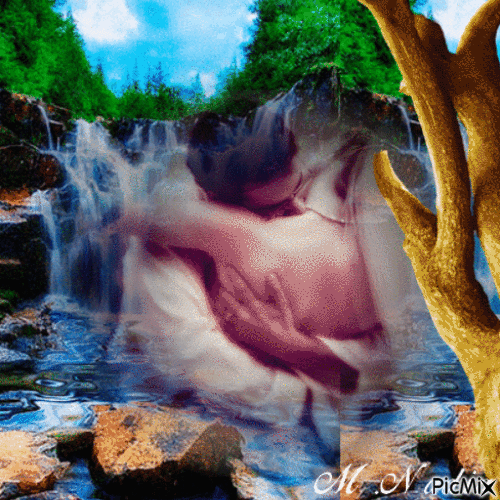 sous la cascade,, - Animovaný GIF zadarmo