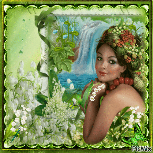 Woman with lily flowers - Free animated GIF