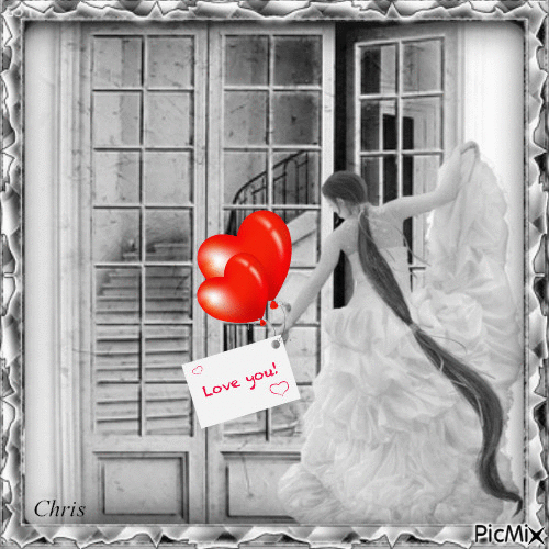 Noir et blanc et coeur rouge - GIF animasi gratis