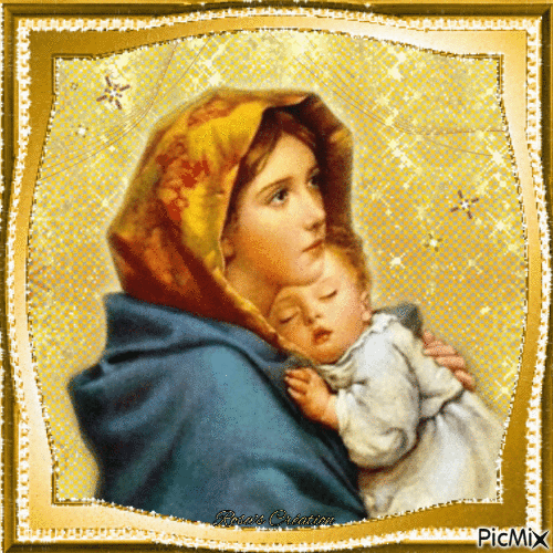 Concours  : Vierge et son bébé - Tons dorés - Free animated GIF