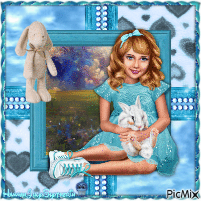 {{Girl with Rabbit in Blue}} - GIF animate gratis