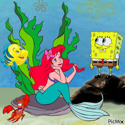 Spongebob, Ariel, Flounder and Sebastian - Бесплатный анимированный гифка
