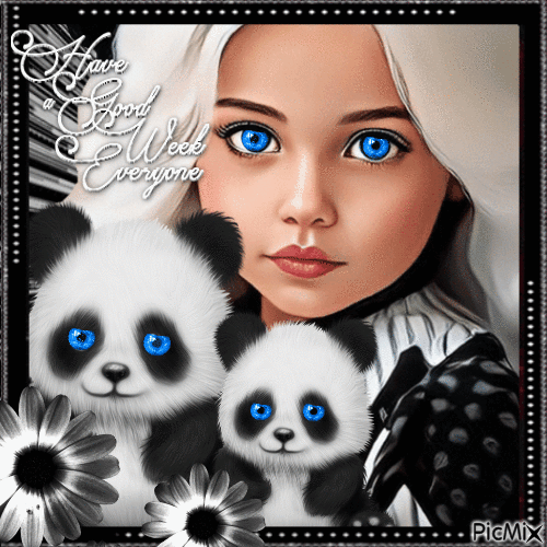 Petite fille  et pandas - GIF animado grátis