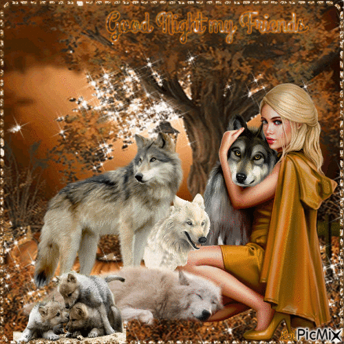 Good Night my Friends. Wolves - Free animated GIF