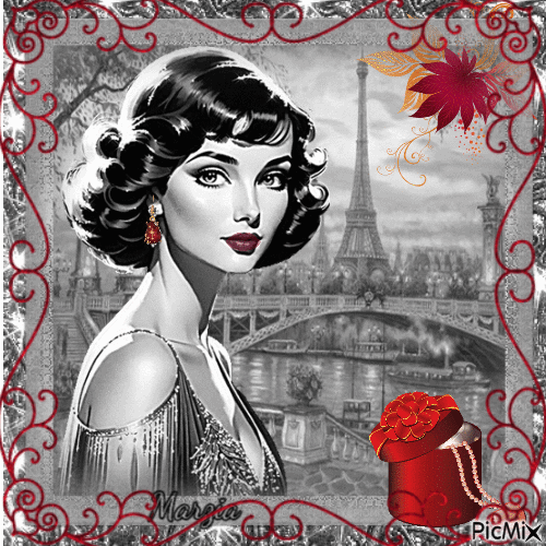 Donna vintage - sfondo di Parigi - Безплатен анимиран GIF