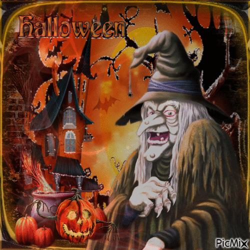 Gruselige Halloween-Hexe - Animovaný GIF zadarmo