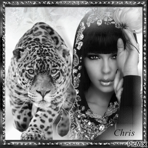 La femme et le léopard - Darmowy animowany GIF
