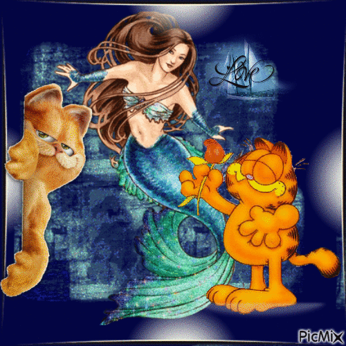 Garfield  e a Sereia - GIF animado grátis