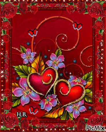 Hearts among flowers. - Animovaný GIF zadarmo