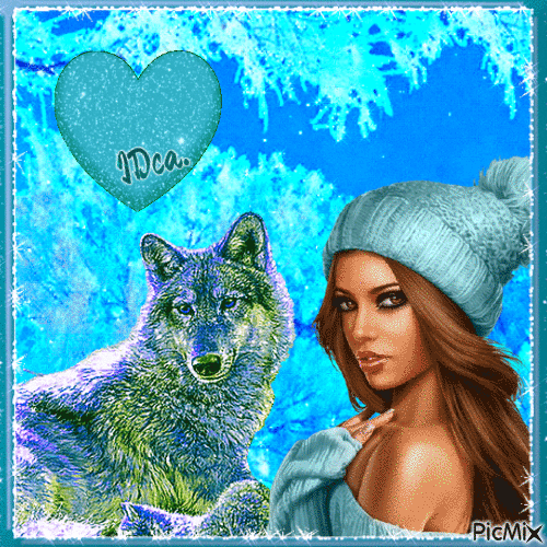 Loup et femme en hiver - Ingyenes animált GIF