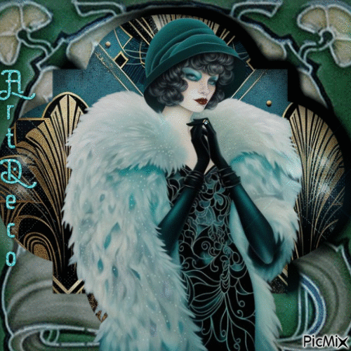 Mujer Art Déco - Verde azulado/Negro - Δωρεάν κινούμενο GIF