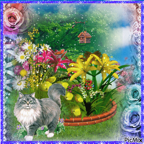 Cat in the Garden - Gratis geanimeerde GIF
