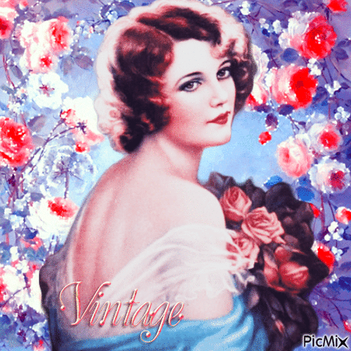Femme avec des roses/Vintage - Ilmainen animoitu GIF