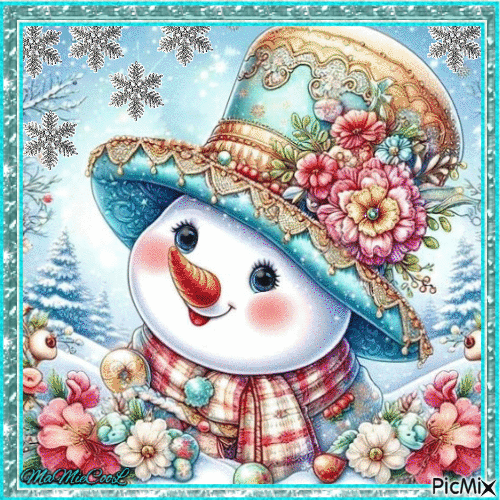 bonhomme de neige fleur - Gratis animeret GIF