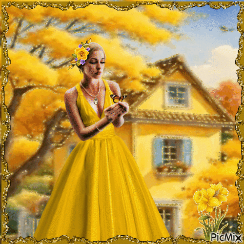 woman en amarillo - Besplatni animirani GIF