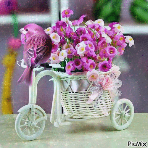 bicycle avec fleurs - 無料のアニメーション GIF