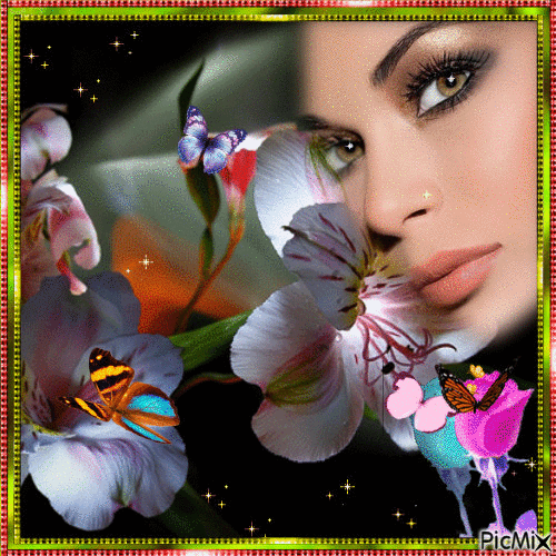 Femme avec Papillons - GIF animé gratuit