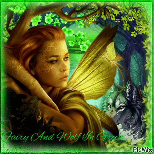 Fairy And Wolf In Green - GIF animasi gratis