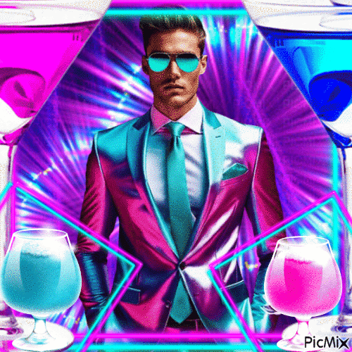 Homme et cocktails en neon - Free animated GIF