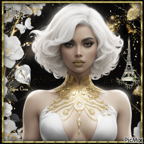 Girl in white and gold - GIF animé gratuit