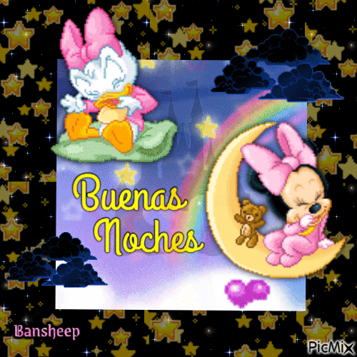🌸🌜Baby Daisy y Baby Minnie te desean buenas noches - Ücretsiz animasyonlu GIF