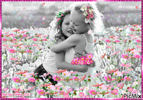 2 fillettes dans les fleurs - Besplatni animirani GIF